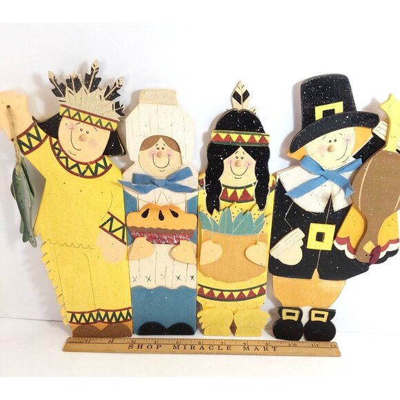 Thanksgiving Folding Pilgrim & American Indian Shelf Sitters-12"x15", READ - Picture 2 of 13